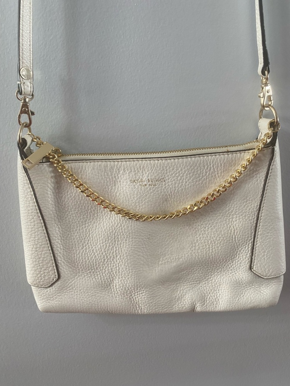 Henry Bendel Leather Chain-Trim Crossbody Bag in Off-White